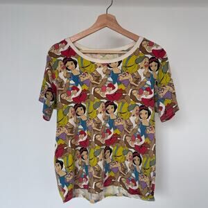 DISNEY Snow White & Seven Dwarfs AOP T-Shirt / Sz M/L / Ringer Boxy Cropped Fit